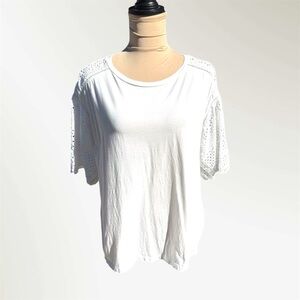 Lauren Ralph Lauren White Eyelet Short Sleeve Top 100% Cotton Womens Size Large